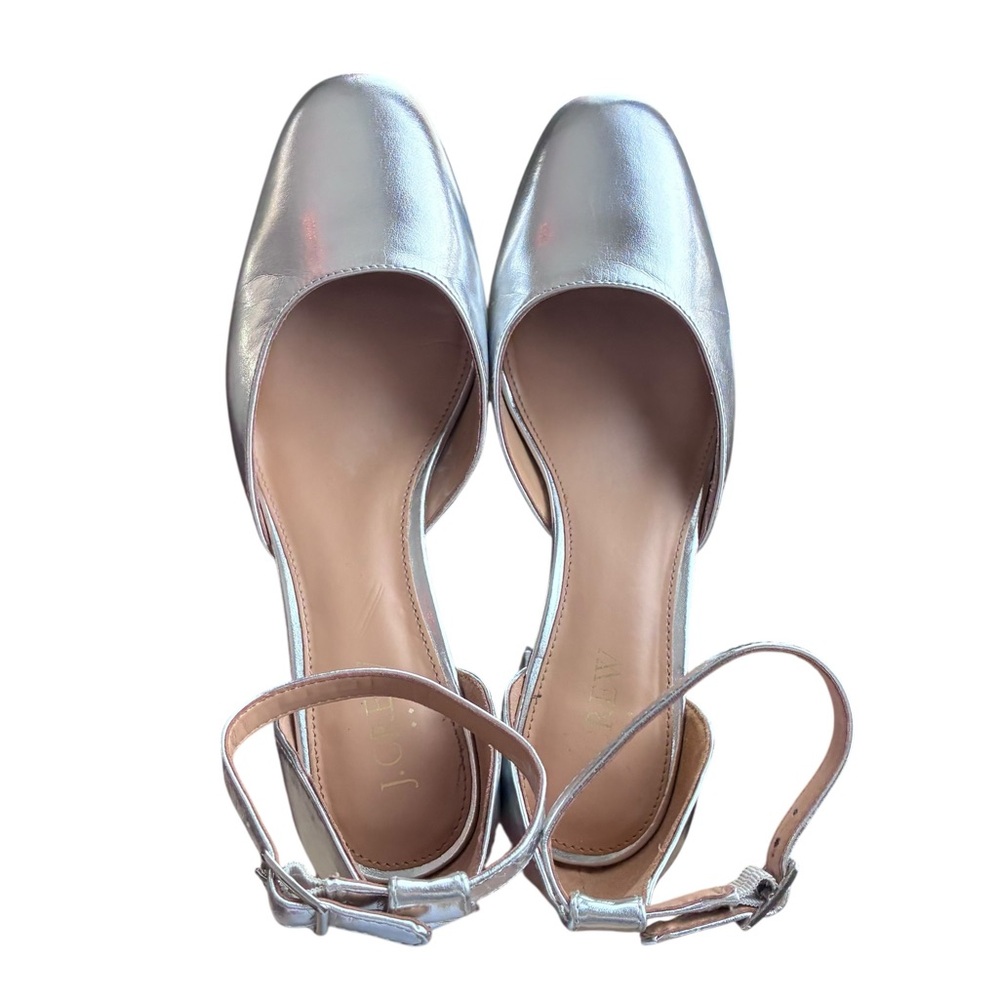 J. Crew Metallic Silver Block Heel Shoes Size 7.5 - Picture 5 of 11